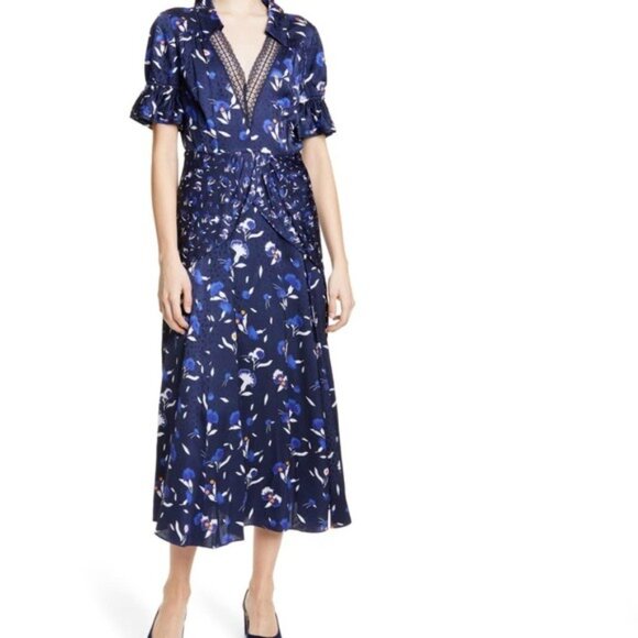 Self Portrait Navy Botanical Print Twisted Dress – 4 - Picture 2 of 10